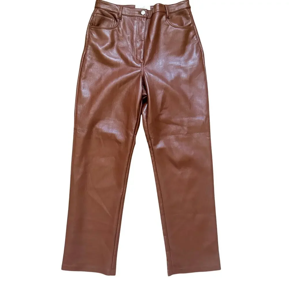 Aritzia Wilfred The Melina Pant Size 14 Brown Vegan Leather High Rise Straight